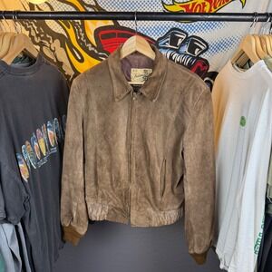 Vintage Sears Fieldmaster Brown Suede Leather Bomber Jacket Mens 38 Reg